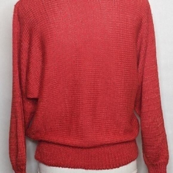 Vintage 80s 90s Ginenne Pullover Sweater Medium Angora Red Suede Crewneck - Picture 6 of 7